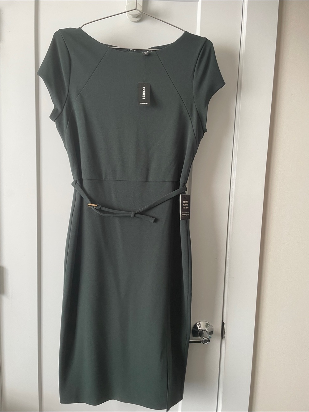 Express Dark Green Midi Sheath Dress with Belt